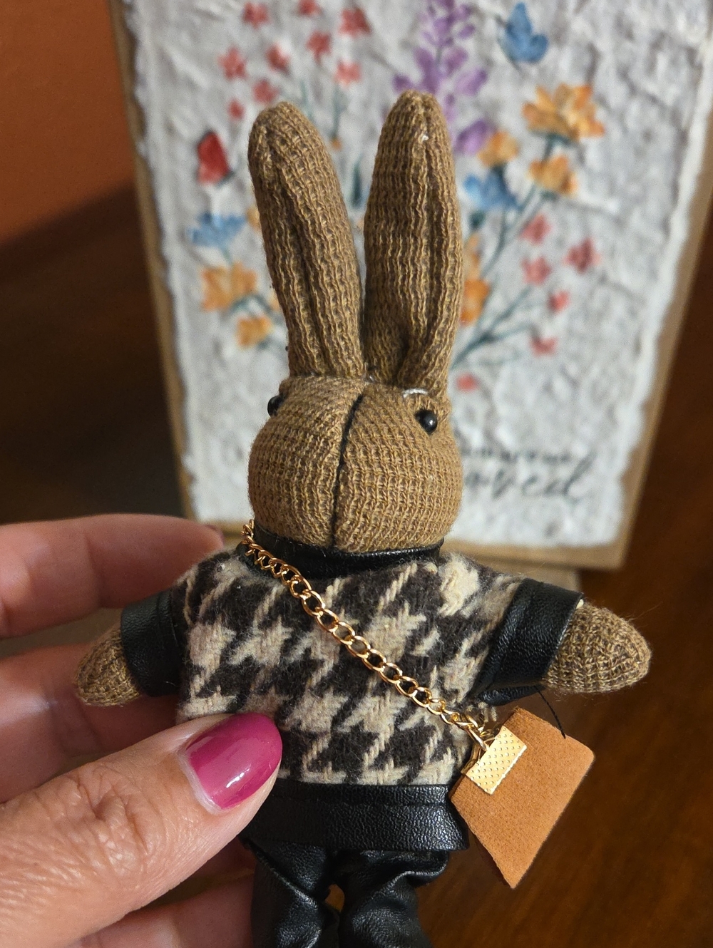 Rabbit Keychain Plush with Houndstooth Sweater NWOT - Picture 6 of 7